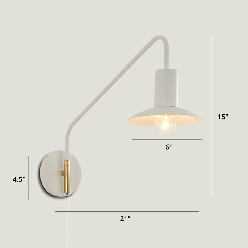 Industrial Metal Swing Arm Sconce Lamp With Saucer Lampshade - Single Living Room Reading Light