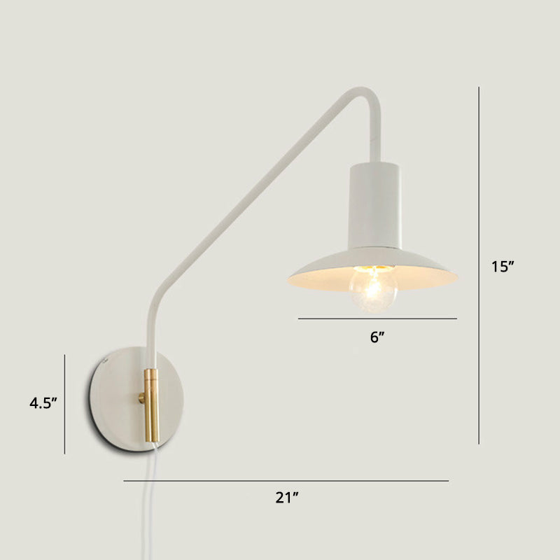 Industrial Metal Swing Arm Sconce Lamp With Saucer Lampshade - Single Living Room Reading Light