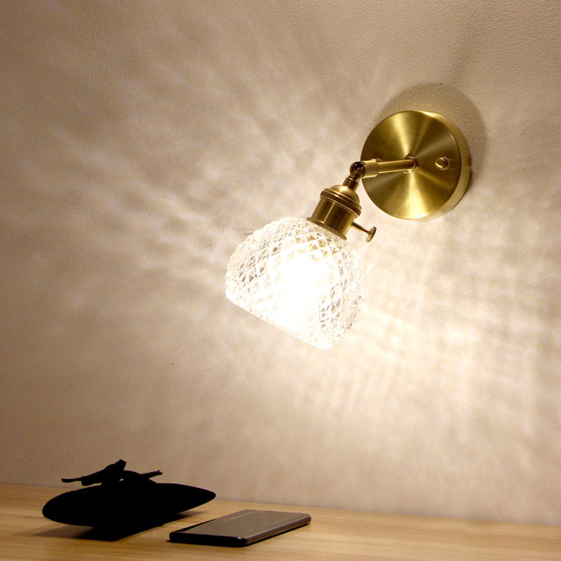 Gold Glass Wall Reading Lamp - Simple Half-Ball Design With 1-Light For Bedroom Mounting