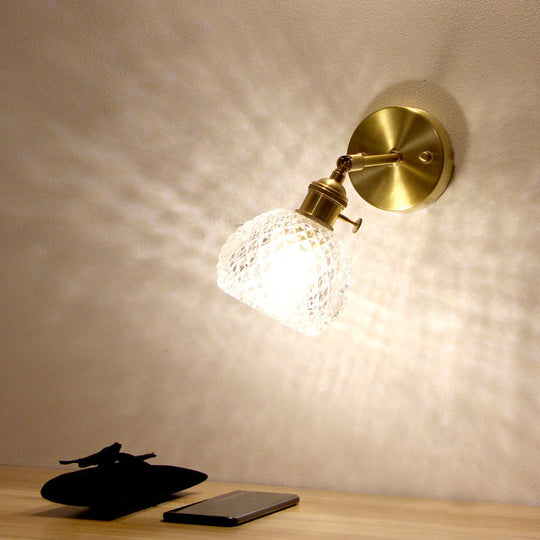 Gold Glass Wall Reading Lamp - Simple Half-Ball Design With 1-Light For Bedroom Mounting