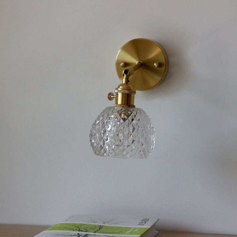 Gold Glass Wall Reading Lamp - Simple Half-Ball Design With 1-Light For Bedroom Mounting