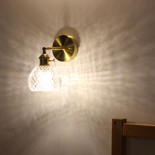 Gold Glass Wall Reading Lamp - Simple Half-Ball Design With 1-Light For Bedroom Mounting