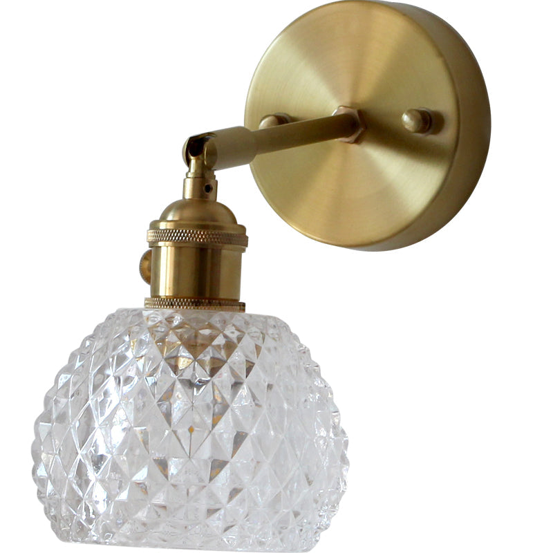 Gold Glass Wall Reading Lamp - Simple Half-Ball Design With 1-Light For Bedroom Mounting