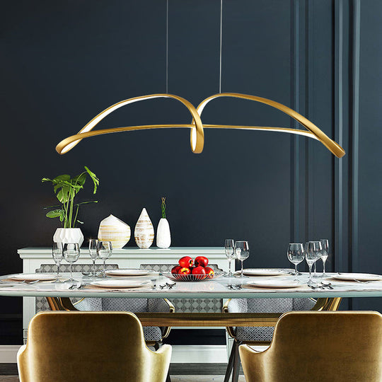 Nordic Metal Led Suspension Lamp: Gold Plated Twist Design For Restaurant Island Lighting