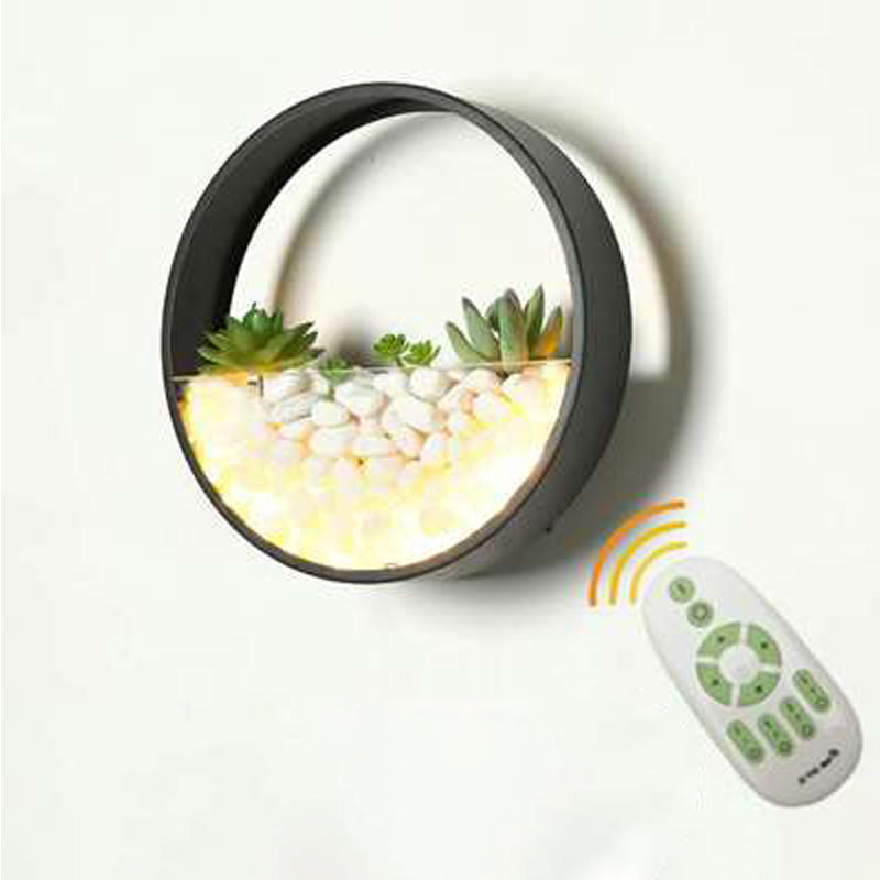 Modern Loop Wall Sconce With Led Light Metal Design Decorative Bedroom Lighting Faux Succulents And