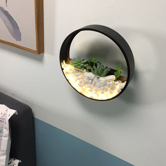 Modern Loop Wall Sconce With Led Light Metal Design Decorative Bedroom Lighting Faux Succulents And