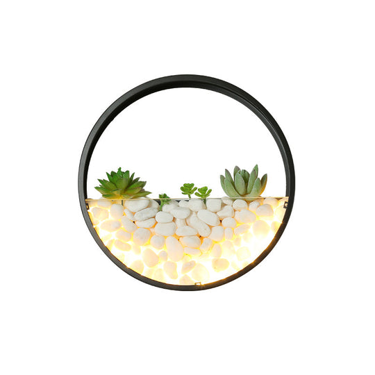 Modern Loop Wall Sconce With Led Light Metal Design Decorative Bedroom Lighting Faux Succulents And