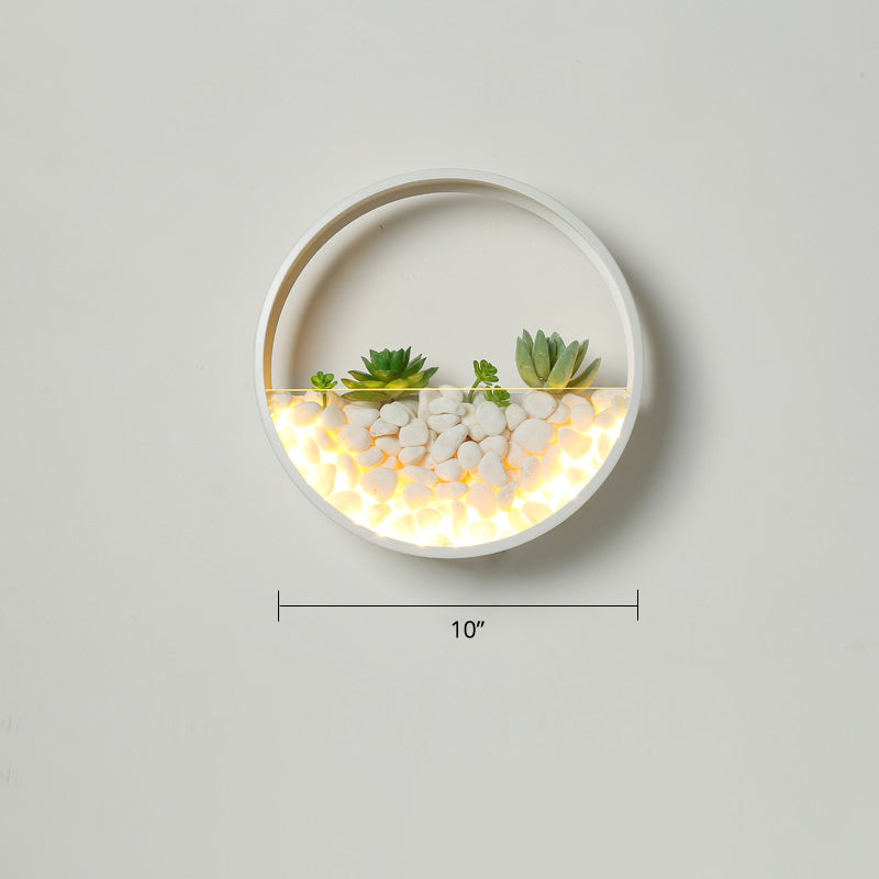 Modern Loop Wall Sconce With Led Light Metal Design Decorative Bedroom Lighting Faux Succulents And