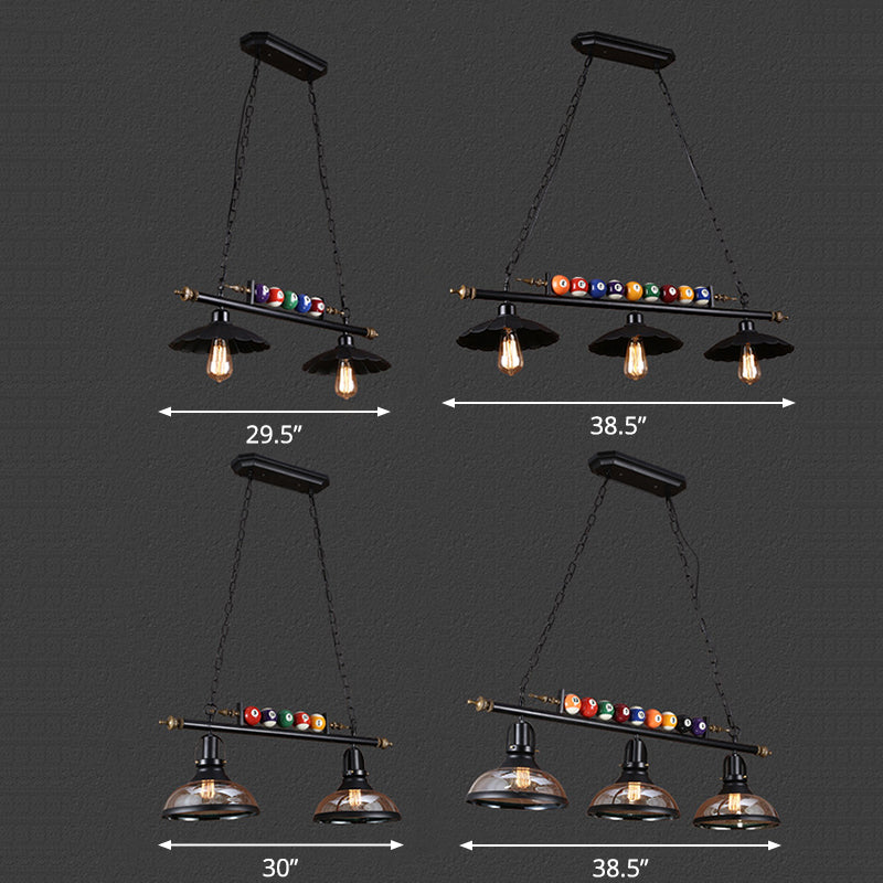 Industrial Style Hanging Light With Metal Black Finish And Billiard Ball Deco