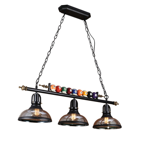 Industrial Style Hanging Light With Metal Black Finish And Billiard Ball Deco