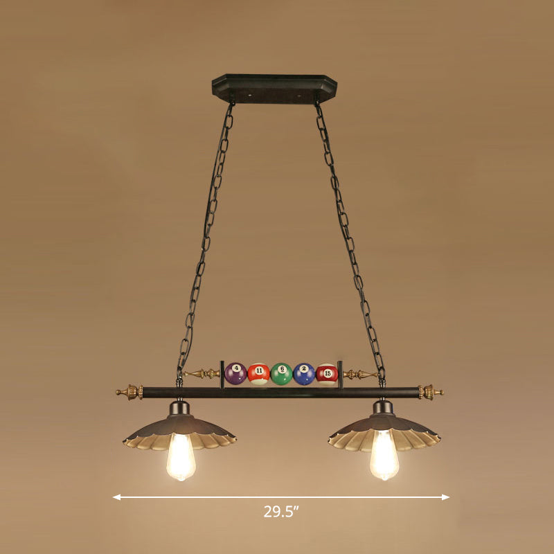 Industrial Style Hanging Light With Metal Black Finish And Billiard Ball Deco