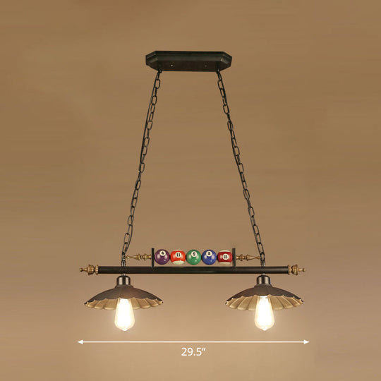 Industrial Style Hanging Light With Metal Black Finish And Billiard Ball Deco