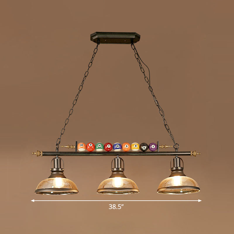 Industrial Style Hanging Light With Metal Black Finish And Billiard Ball Deco