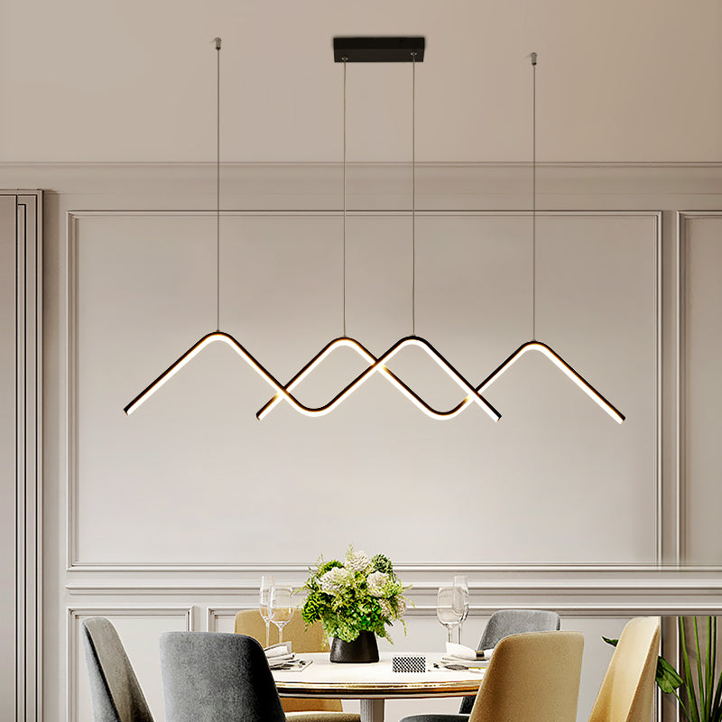 Sleek Zigzag Suspension Led Ceiling Lamp In Black - Minimalist Metal Light Fixture For Restaurants