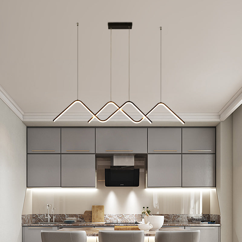 Sleek Zigzag Suspension Led Ceiling Lamp In Black - Minimalist Metal Light Fixture For Restaurants