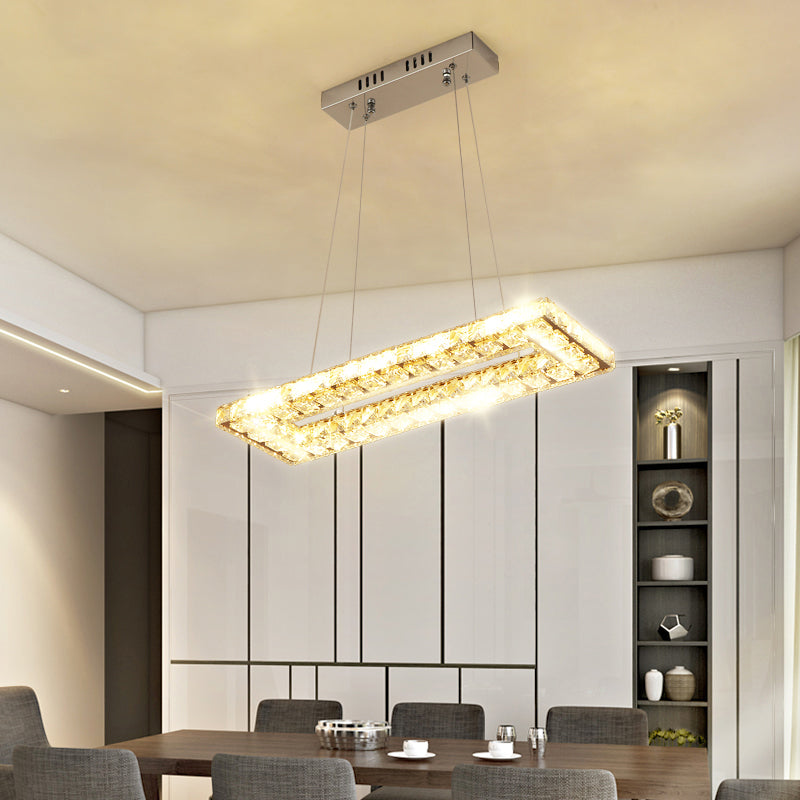 Minimalist Rectangular Led Island Pendant Light With Clear K9 Crystal Accents For Restaurants