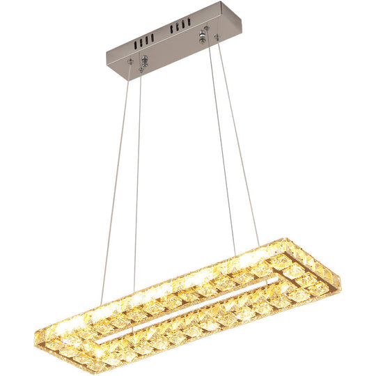 Minimalist Rectangular Led Island Pendant Light With Clear K9 Crystal Accents For Restaurants