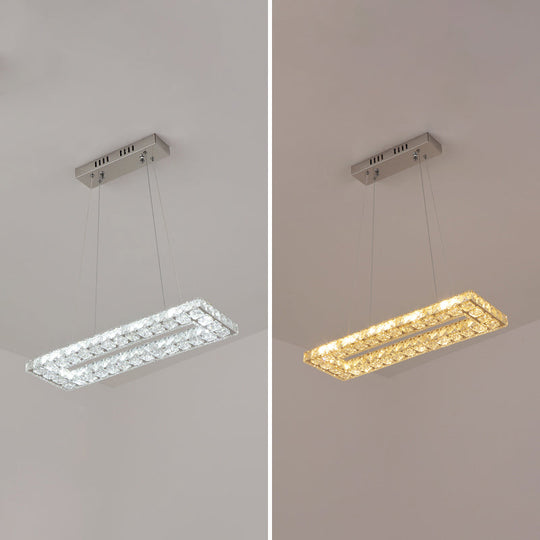 Minimalist Rectangular Led Island Pendant Light With Clear K9 Crystal Accents For Restaurants