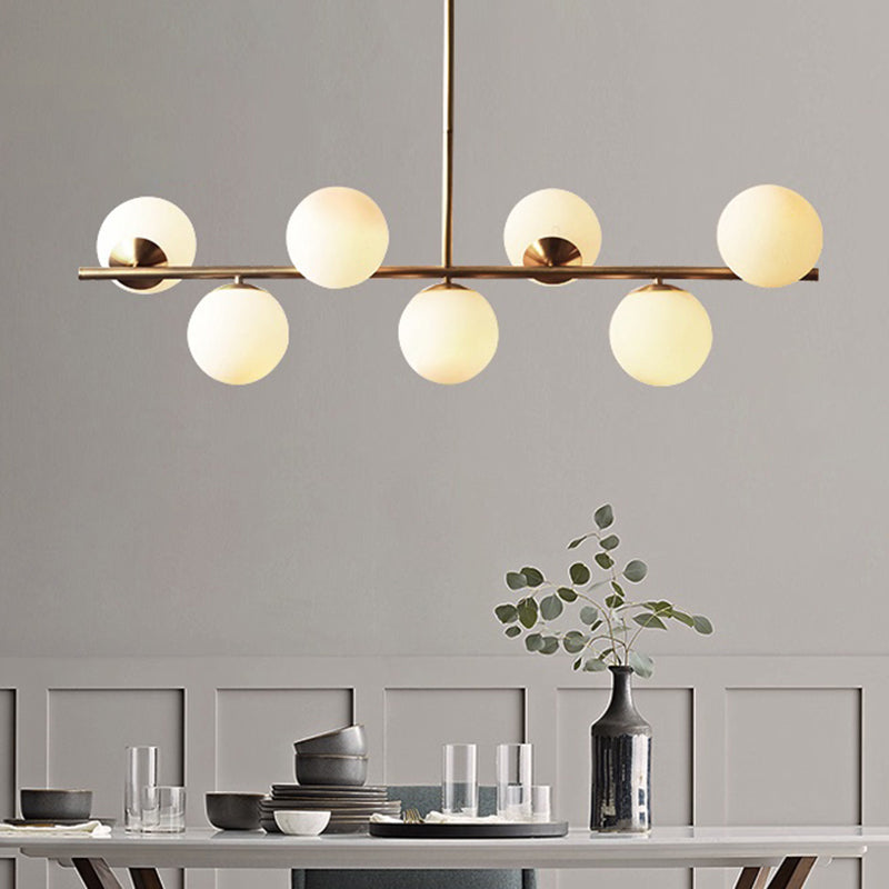 Sleek Cream Glass Spherical Dining Room Pendant Light With 7 Gold Heads - Postmodern Island Lamp