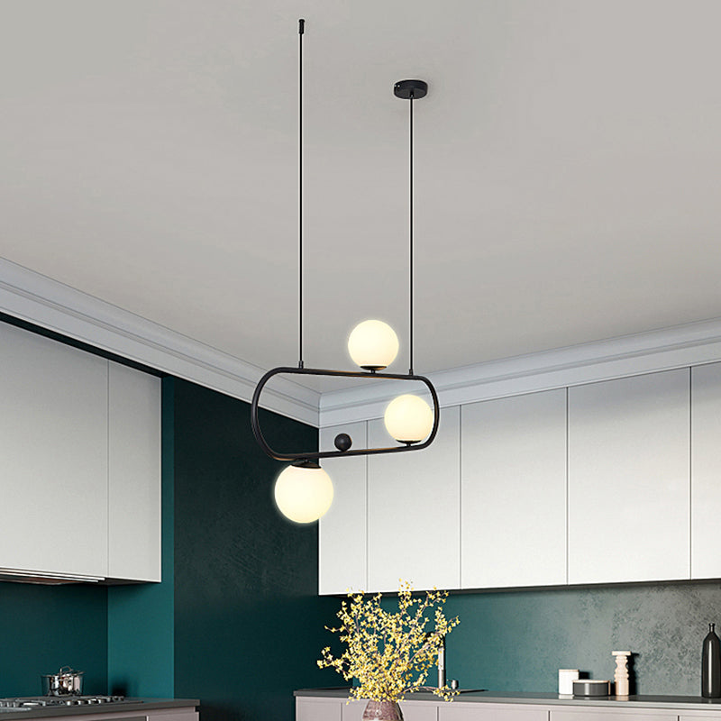 Minimalist Metal Island Light With Milk Glass Shade 3 / Black