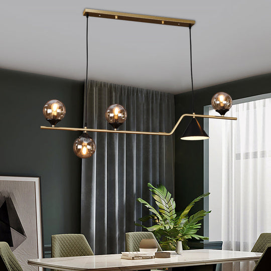 Minimalist Gold Metal Dining Pendant Lamp - Cone And Ball Hanging Island Light For Room