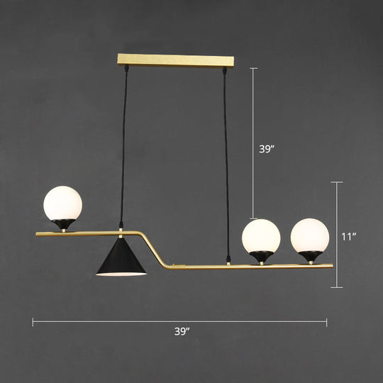 Minimalist Gold Metal Dining Pendant Lamp - Cone And Ball Hanging Island Light For Room