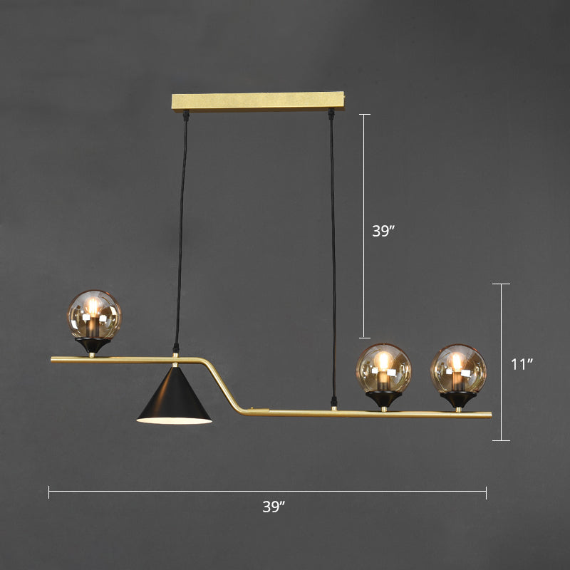 Minimalist Gold Metal Dining Pendant Lamp - Cone And Ball Hanging Island Light For Room