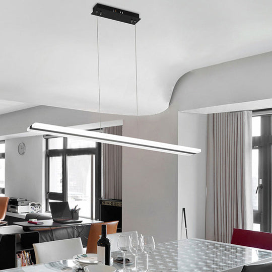 Minimalist Led Hanging Lamp With Black And White Plank Design - Acrylic Island Lighting For Tables