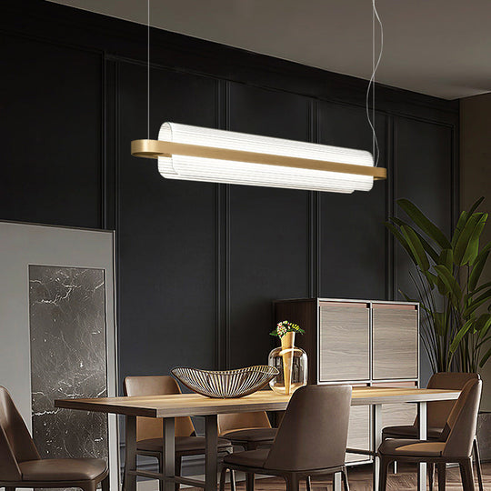 Gold Nordic Linear Island Lamp: Acrylic Led Pendant Light For Dining Room