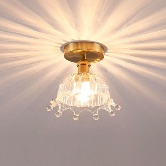 Modern Floral Glass Ceiling Light - Elegant Single-Bulb Foyer Flush Fixture