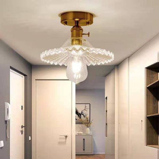 Modern Floral Glass Ceiling Light - Elegant Single-Bulb Foyer Flush Fixture