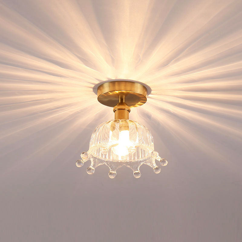 Modern Floral Glass Ceiling Light - Elegant Single-Bulb Foyer Flush Fixture