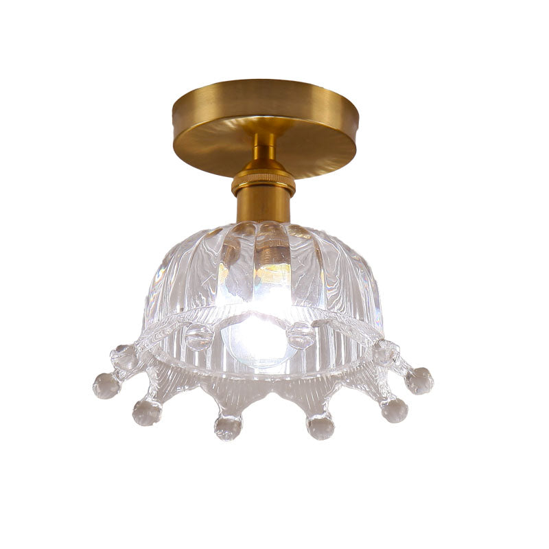 Modern Floral Glass Ceiling Light - Elegant Single-Bulb Foyer Flush Fixture