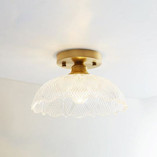 Single Brass Shaded Flushmount Bathroom Ceiling Light in Countryside Style