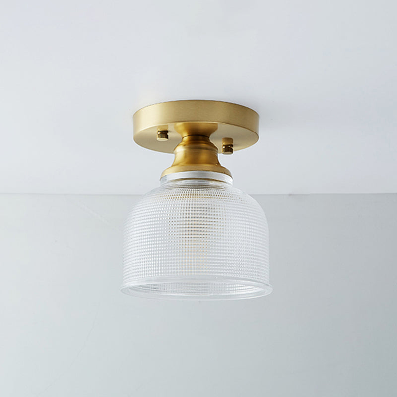 Single Brass Shaded Flushmount Bathroom Ceiling Light in Countryside Style