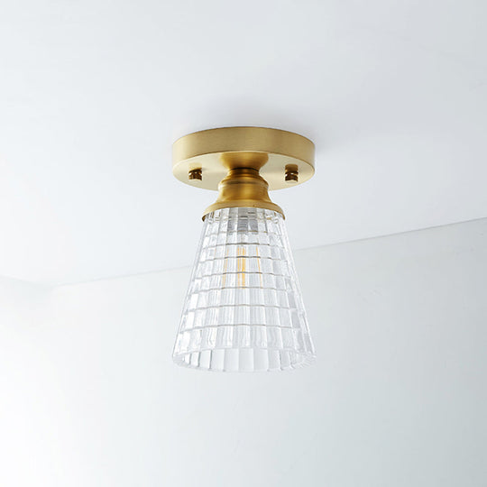 Single Brass Shaded Flushmount Bathroom Ceiling Light in Countryside Style