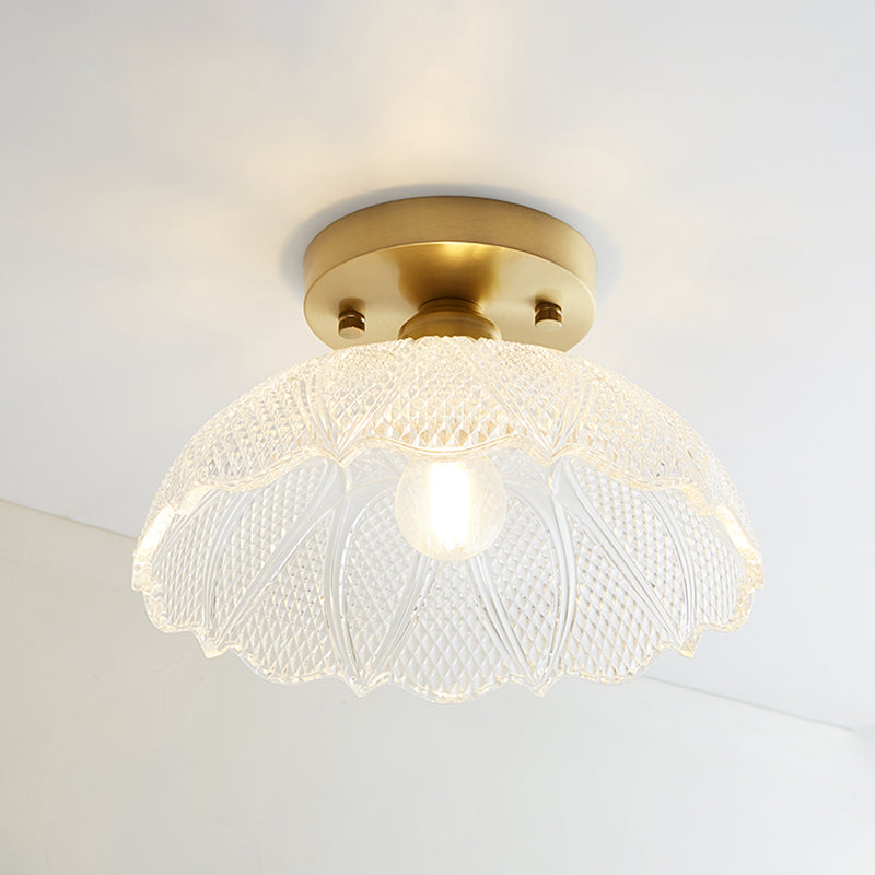 Single Brass Shaded Flushmount Bathroom Ceiling Light In Countryside Style