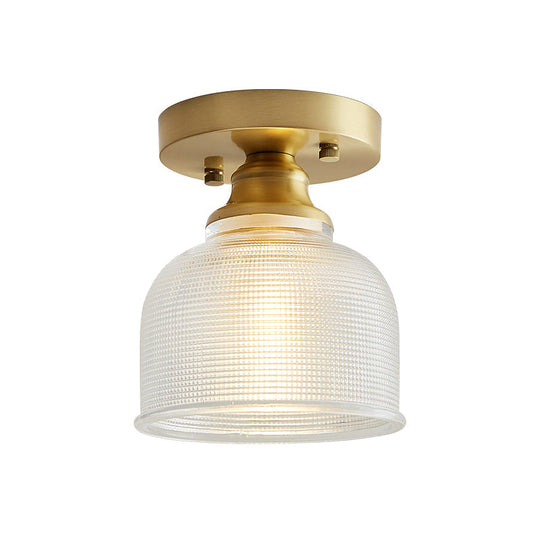 Single Brass Shaded Flushmount Bathroom Ceiling Light in Countryside Style