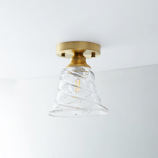 Single Brass Shaded Flushmount Bathroom Ceiling Light in Countryside Style