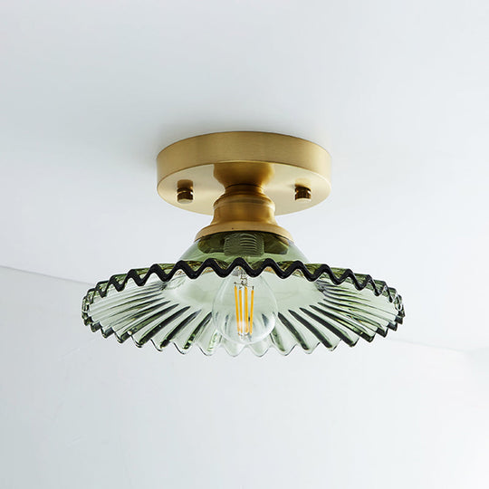 Single Brass Shaded Flushmount Bathroom Ceiling Light in Countryside Style