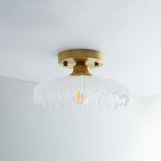 Single Brass Shaded Flushmount Bathroom Ceiling Light in Countryside Style