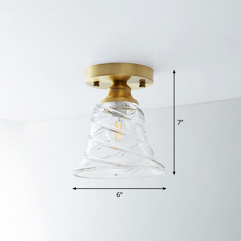 Single Brass Shaded Flushmount Bathroom Ceiling Light in Countryside Style