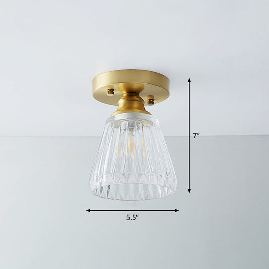 Single Brass Shaded Flushmount Bathroom Ceiling Light in Countryside Style