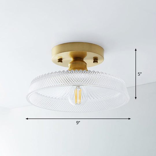 Single Brass Shaded Flushmount Bathroom Ceiling Light in Countryside Style