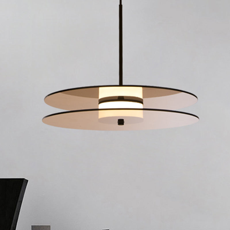 Monica - Amber Glass Disc Pendant Lighting: Modern 1 Light Led Hanging Lamp