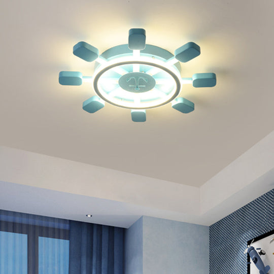 Sky Blue Led Flush Light Fixture - Childrens Bedroom Aluminum Rudder Ceiling