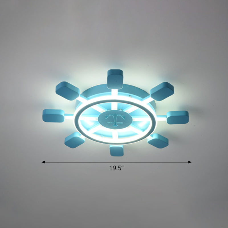 Sky Blue Led Flush Light Fixture - Childrens Bedroom Aluminum Rudder Ceiling