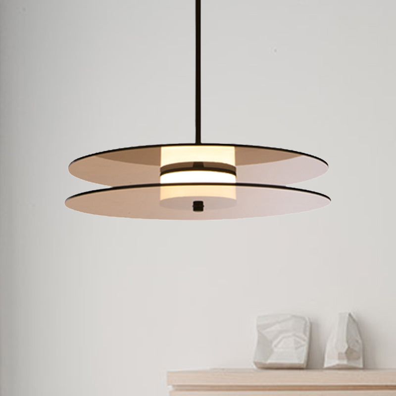 Monica - Amber Glass Disc Pendant Lighting: Modern 1 Light Led Hanging Lamp