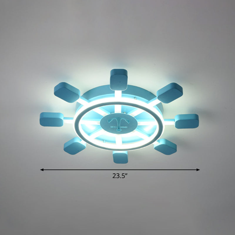 Sky Blue Led Flush Light Fixture - Childrens Bedroom Aluminum Rudder Ceiling