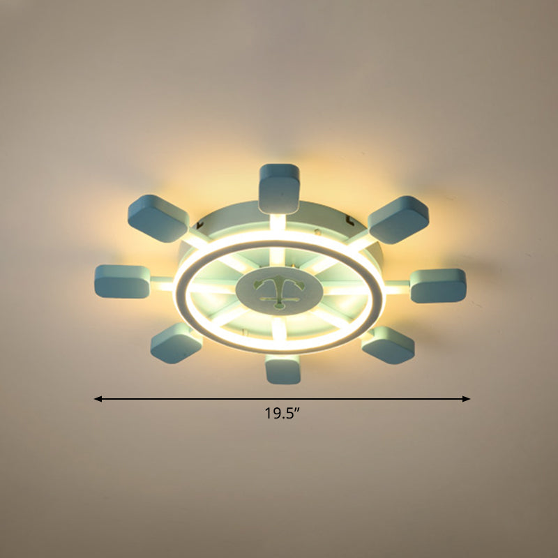 Sky Blue Led Flush Light Fixture - Childrens Bedroom Aluminum Rudder Ceiling